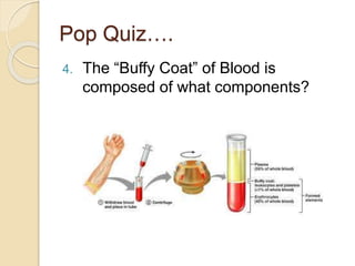 Pop Quiz….
4. The “Buffy Coat” of Blood is
composed of what components?
 
