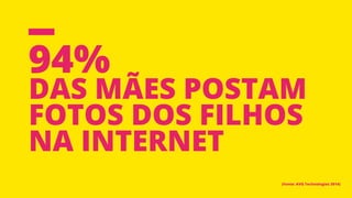 94%
das mães postam
fotos dos filhos
na internet
(Fonte: AVG Technologies 2014)
 