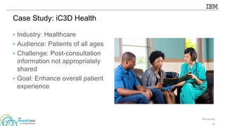 #ibmamplify
© 2015 IBM Corporation
• Industry: Healthcare
• Audience: Patients of all ages
• Challenge: Post-consultation
information not appropriately
shared
• Goal: Enhance overall patient
experience
44
Case Study: iC3D Health
 