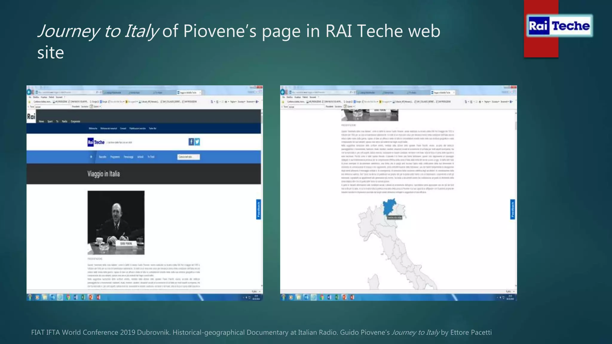 Journey to Italy of Piovene’s page in RAI Teche web
site
 