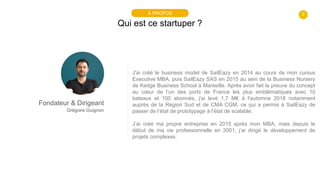 2
Qui est ce startuper ?
À PROPOS
Fondateur & Dirigeant
Grégoire Guignon
J'ai créé le business model de SailEazy en 2014 a...