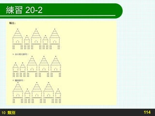 10 類別
練習 20-2
114
輸出:
 