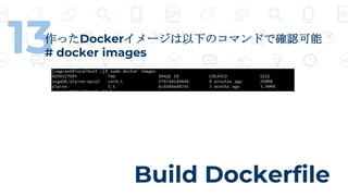Build Dockerfile
13作ったDockerイメージは以下のコマンドで確認可能
# docker images
 