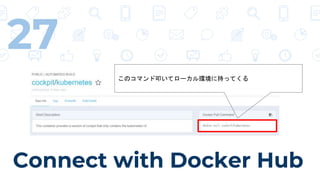 Connect with Docker Hub
27
このコマンド叩いてローカル環境に持ってくる
 