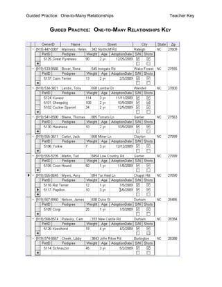 Guided Practice: One-to-Many Relationships              Teacher Key


           GUIDED PRACTICE: ONE-TO-MANY RELATIONSHIPS KEY
 