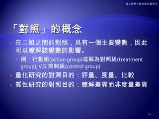 二、研究背景與人口群的設計國立東華大學幼教系蘇育代依據研究問題來決定9