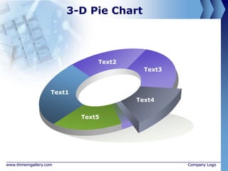 3-D Pie Chart



                               Text2
                                         Text3



                   Text1
                                       Text4


                           Text5




www.thmemgallery.com                             Company Logo
 