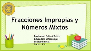 Fracciones Impropias y
Números Mixtos
Profesora: Dalinet Toledo.
Educadora Diferencial:
Elizabeth Rojas.
Curso: 5°A
 