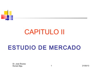 1 21/05/13
CAPITULO II
ESTUDIO DE MERCADO
Dr. José Álvarez
Román Mgs.
 