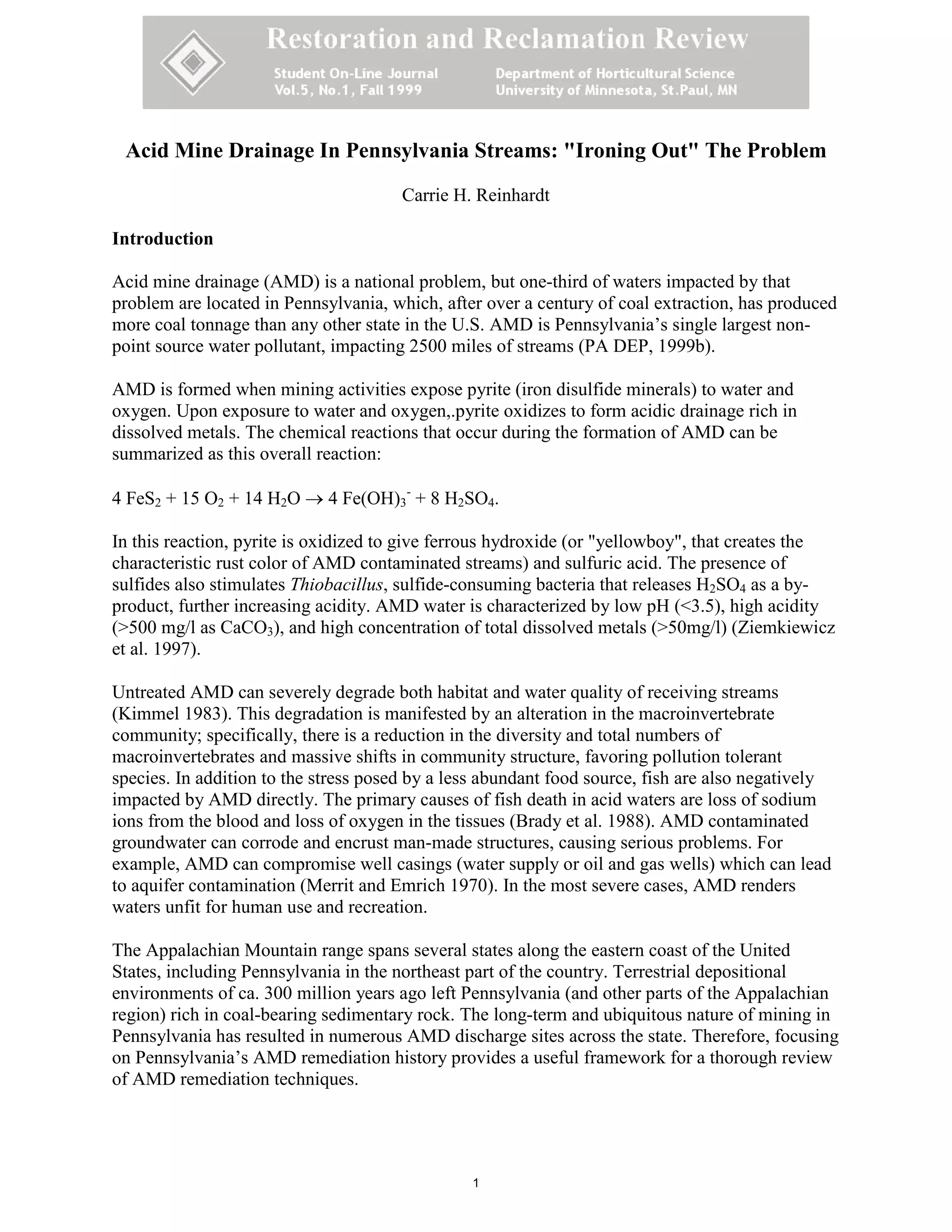 Acid Mine Drainage In Pennsylvania Streams PDF