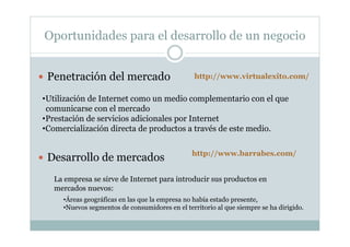 Oportunidades para el desarrollo de un negocio
  Penetración del mercado
  Desarrollo de mercados
http://www.virtualexit...