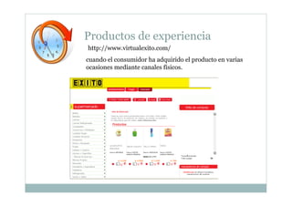 Productos de experiencia
http://www.virtualexito.com/
cuando el consumidor ha adquirido el producto en varias
ocasiones me...