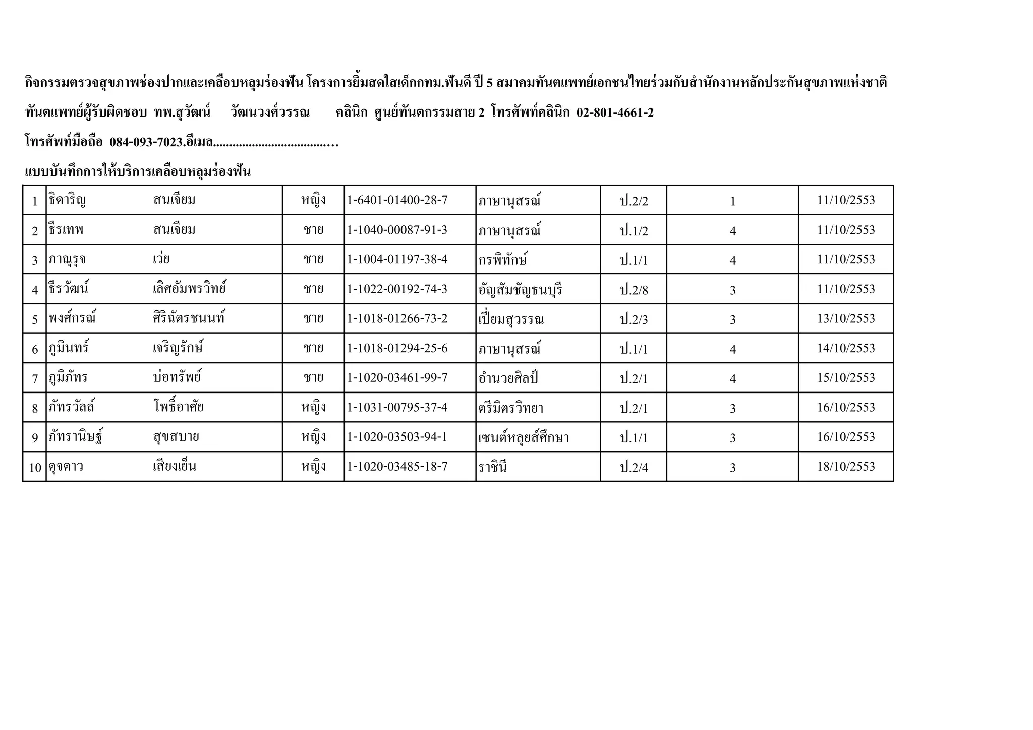 .        5
               .                                                               2       02-801-4661-2
     084-093-7023.   ...................................


1                                                          1-6401-01400-28-7                   .2/2    1   11/10/2553
2                                                          1-1040-00087-91-3                   .1/2    4   11/10/2553
3                                                          1-1004-01197-38-4                   .1/1    4   11/10/2553
4                                                          1-1022-00192-74-3                   .2/8    3   11/10/2553
5                                                          1-1018-01266-73-2                   .2/3    3   13/10/2553
6                                                          1-1018-01294-25-6                   .1/1    4   14/10/2553
7                                                          1-1020-03461-99-7                   .2/1    4   15/10/2553
8                                                          1-1031-00795-37-4                   .2/1    3   16/10/2553
9                                                          1-1020-03503-94-1                   .1/1    3   16/10/2553
10                                                         1-1020-03485-18-7                   .2/4    3   18/10/2553
 