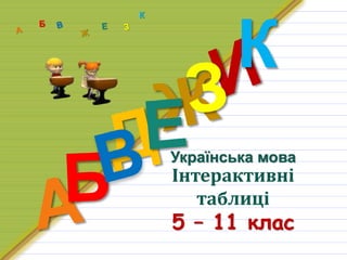 К 
Українська мова 
Інтерактивні 
таблиці 
5 – 11 клас 
К 
 