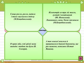 Речення ускладнені, 
коли вони містять у собі 
Звертання - це слово або 
сполучення слів, що називає тих, 
до кого звертається розповідач. 
Вставними називаються такі слова 
або сполучення слів, за допомогою 
яких виражається ставлення 
розповідача до висловленої ним 
думки. Вставні компоненти 
граматично не пов'язані з іншими 
словами у реченні і тому не є 
виконала Сушко Світлана Вікторівна 
членами речення. 
однорідні члени 
речення 
відокремлені 
члени 
речення 
звертання 
вставні або 
вставлені 
компоненти 
приклади 
О краю мій, в ті грізні зими 
завжди з тобою ми були (В. 
Сосюра). 
А так взагалі жилося й 
працювалося Іванові Івановичу, ще 
раз кажемо, непогано (Остап 
Вишня). 
15.12.2014 25 
 