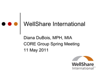 WellShare International Diana DuBois, MPH, MIA CORE Group Spring Meeting 11 May 2011 
