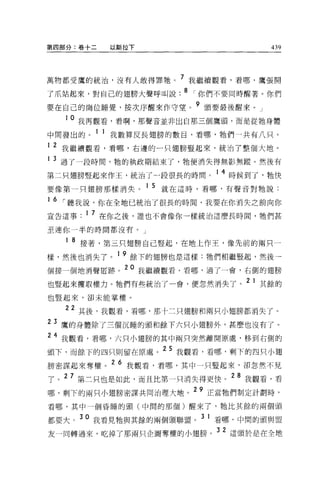 第四部分:卷十二      以斯拉下                             439




萬物都受鷹的統治，沒有人敢得罪牠。 7 我繼續觀看，看哪，鷹張開
了爪站起來，對自己的翅膀大聲呼叫說 .8 ，你們不要同時醒著。你們
要在自己的崗位睡覺，按次序醒來作守望。         9
                                頭要最後醒來 o   J

     1 0 我再觀看，看啊，那聲音並非出自那三個鷹頭，而是從牠身體

中間發出的。 1 1 我數算反長翅膀的數目，看哪，牠們一共有八只。
1 2 我繼續觀看，看哪，右邊的一只翅膀豎起來，統治了整個大地。

1   3 過了一段時間，牠的執政期結束了，牠便消失得無影無蹤。然後有
第二只翅膀豎起來作王，統治了一段很長的時間。 1 4 時候到了，牠快
要像第一只翅膀那樣消失。 1 5 就在這時，看哪，有聲音對牠說:
16
     ，聽我說，你在全地已統治了很長的時間，我要在你消失之前向你
宣告這事      1 7 在你之後，誰也不會像你一樣統治這麼長時間，牠們甚
至連你一半的時間都沒有。」

     1   8 接著，第三只翅膀自己豎起，在地上作王，像先前的兩只一
樣，然後也消失了。 1 9 餘下的翅膀也是這樣:牠們相繼豎起，然後一
個接一個地消聲匿跡。
                20   我繼續觀看，看哪，過了一會，右側的翅膀

也豎起來摟取權力。牠們有些統治了一會，便忽然消失了。 2 1 其餘的
也豎起來，卻未能掌權。

     22 其後，我觀看，看哪，那十二只翅膀和兩只小翅膀都消失了。
23 鷹的身體除了三個沉睡的頭和餘下六只小翅膀外，甚麼也沒有了。
24 我觀看，看哪，六只小翅膀的其中兩只突然離開原處，移到右側的
頭下，而餘下的四只則留在原處。
                        25 我觀看，看哪，剩下的四只小翅

膀密謀起來奪權。 2 6 我觀看，看哪，其中一只豎起來，卻忽然不見
了。 2 7 第二只也是如此，而且比第一只消失得更快。 28 我觀看，看
哪，剩下的兩只小翅膀密謀共同治理大地。 29 正當牠們制定計劃時，
看哪，其中一個昏睡的頭(中間的那個)醒來了，牠比其餘的兩個頭

都要大。 30 我看見牠與其餘的兩個頭聯盟。 3 1 看哪，中間的頭與盟
友一同轉過來，吃掉了那兩只企圖奪權的小翅膀。 32 這頭於是在全地
 