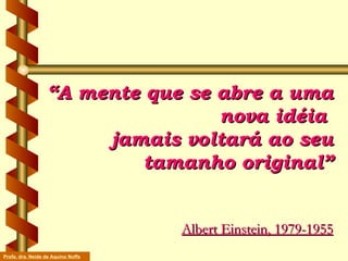 “ A mente que se abre a uma  nova idéia  jamais voltará ao seu tamanho original” Albert Einstein, 1979-1955 Profa. dra. Neide de Aquino Noffs 