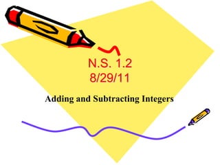 N.S. 1.2 8/29/11 Adding and Subtracting Integers 