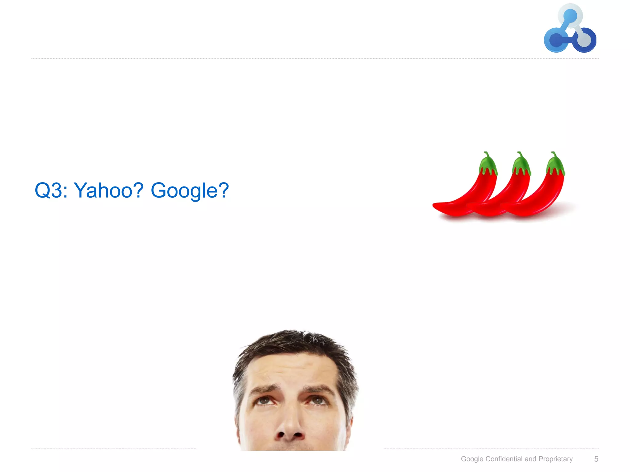 Q3: Yahoo? Google?




                     Google Confidential and Proprietary   5
 