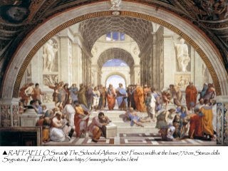 RAFFAELLOSanzioψTheSchoolofAthens1509Fresco,widthatthebase770cmStanzadella
Segnatura,PalazziPontifici,Vaticanhttp://www.wga.hu/index1.html
 