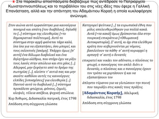 Στα παρακάτω αποσπάσματα διαβάζουμε πώς αντέδρασε το Πατριαρχείο Κωνσταντινουπόλεως 
και το περιβάλλον του στις νέες ιδέες που έφερε η Γαλλική Επανάσταση, αλλά και την απάντηση 
του Αδαμάντιου Κοραή η οποία κυκλοφόρησε ανώνυμα. 
Στον αιώνα αυτό εμφανίστηκε μια καινούργια 
πονηριά και απάτη [του διαβόλου], δηλαδή 
το [...] σύστημα της ελευθερίας [=το 
δημοκρατικό πολίτευμα]. Αυτό το 
σύστημα στην αρχή φαίνεται τάχα καλό, 
ίσα ίσα για να εξαπατήσει, όσο μπορεί, και 
τους εκλεκτούς [ακόμη]. Υπάρχει όμως [σ’ 
αυτό] ένα δόλωμα διαβολικό και ένα 
δηλητήριο ολέθριο, που στόχο έχει να ρίξει 
τους λαούς στην απώλεια και στο χάος [...]. 
Αδερφοί, μην ξεφύγετε από το δρόμο της 
σωτηρίας [...], κλείστε τ’ αυτιά σας και μην 
ακούτε καθόλου αυτές τις καινούργιες 
ελπίδες [υποσχέσεις] για ελευθερία [...]. 
Παντού αυτό το διαβολικό [...] σύστημα 
προκάλεσε φτώχεια, φόνους, ζημιές, 
κλεψιές, τέλεια ασέβεια, ψυχική απώλεια. 
Κυρ Άνθιμος, Διδασκαλία πατρική, έτος 1798 
Απόδοση στη σύγχρονη γλώσσα 
Κατηγορεί ψεύτικα [...] τα ευρωπαϊκά έθνη που 
μόλις απελευθερώθηκαν για πολλά κακά. 
Αυτά [=τα κακά] όμως βρίσκονται όλα στην 
τουρκική επικράτεια [=Οθωμανική 
Αυτοκρατορία]. Σ’ αυτή, κι όχι στα ελεύθερα 
κράτη που κυβερνιούνται με νόμους, 
βασιλεύουν τα πάθη· σ’ αυτή κυριαρχεί η 
αρπαγή· σ’ αυτή ο δυνατός 
επικρατεί και νικάει τον αδύνατο, ο πλούσιος το 
φτωχό, ο πανούργος τον απλό: διότι ο 
δυνατός, ο πλούσιος και ο πανούργος έχουν 
τον τρόπο να χορτάσουν ή και να 
εξαπατήσουν τον 
άπληστο τύραννο για να γλιτώσουν την ποινή 
που ταιριάζει στις κακές τους πράξεις. 
[Αδαμάντιος Κοραής], Αδελφική 
διδασκαλία, έτος 1798 
Απόδοση στη σύγχρονη γλώσσα 
 
