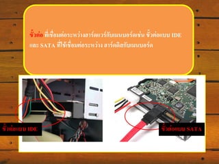 ขั้วต่อ ที่เชื่อมต่อระหว่างฮาร์ดแวร์กับ๶มนบอร์ดเช่น ขั้วต่อแบบ IDE
และ SATA ที่ใช้เชื่อมต่อระหว่าง ฮาร์ดดิสกับ๶มนบอร์ด

ขั้วต่อแบบ IDE

ขั้วต่อแบบ SATA

 