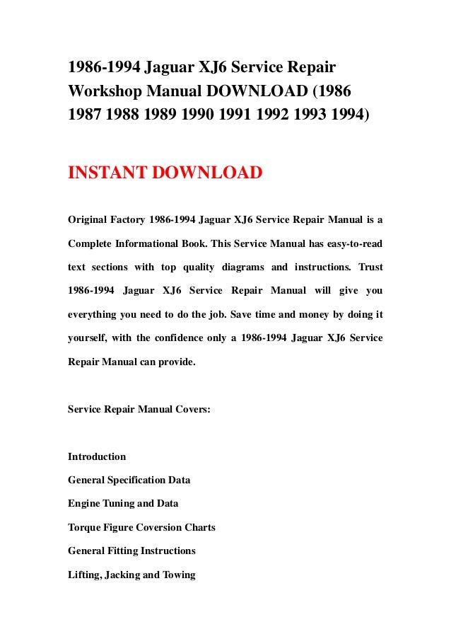 1986-1994 Jaguar XJ6 Service Repair Workshop Manual DOWNLOAD (1986 19…