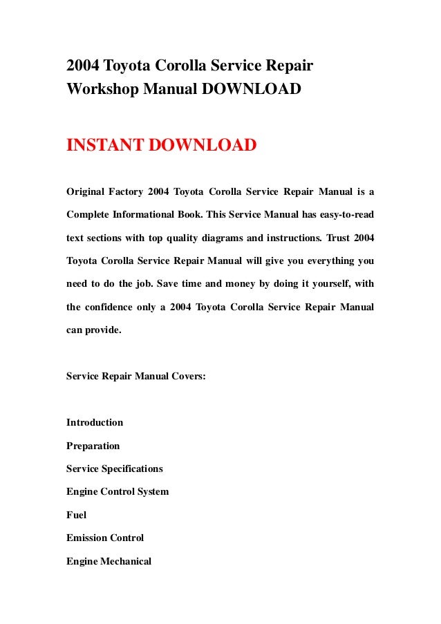 2004 toyota corolla service repair workshop manual download
