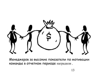 Менеджеров за высокие показатели по мотивации
команды в отчетном периоде наградили .

                                  13
 