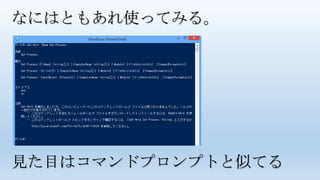 なにはともあれ使ってみる。
見た目はコマンドプロンプトと似てる
 