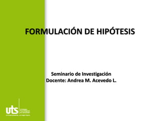FORMULACIÓN DE HIPÓTESIS
Seminario de Investigación
Docente: Andrea M. Acevedo L.
 