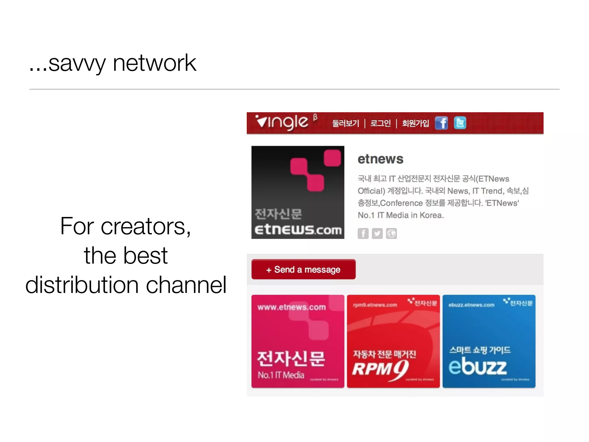 ...savvy network
For creators,
the best
distribution channel
 