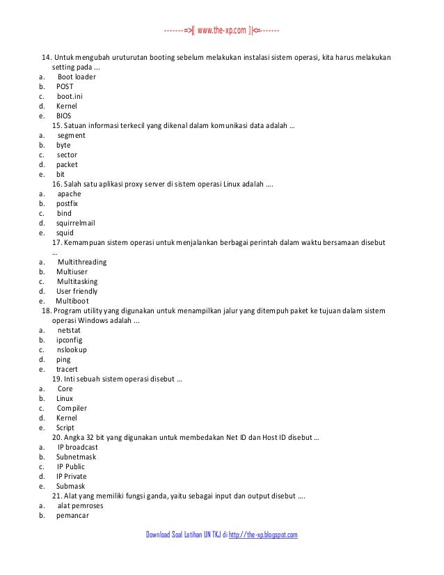 5 Kumpulan Soal Dan Jawaban Un Teori Kejuruan Tkj 2013 2014 Www