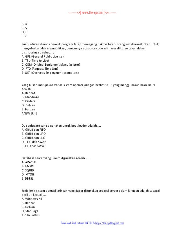 5 Kumpulan Soal Dan Jawaban Un Teori Kejuruan Tkj 2013 2014 Www