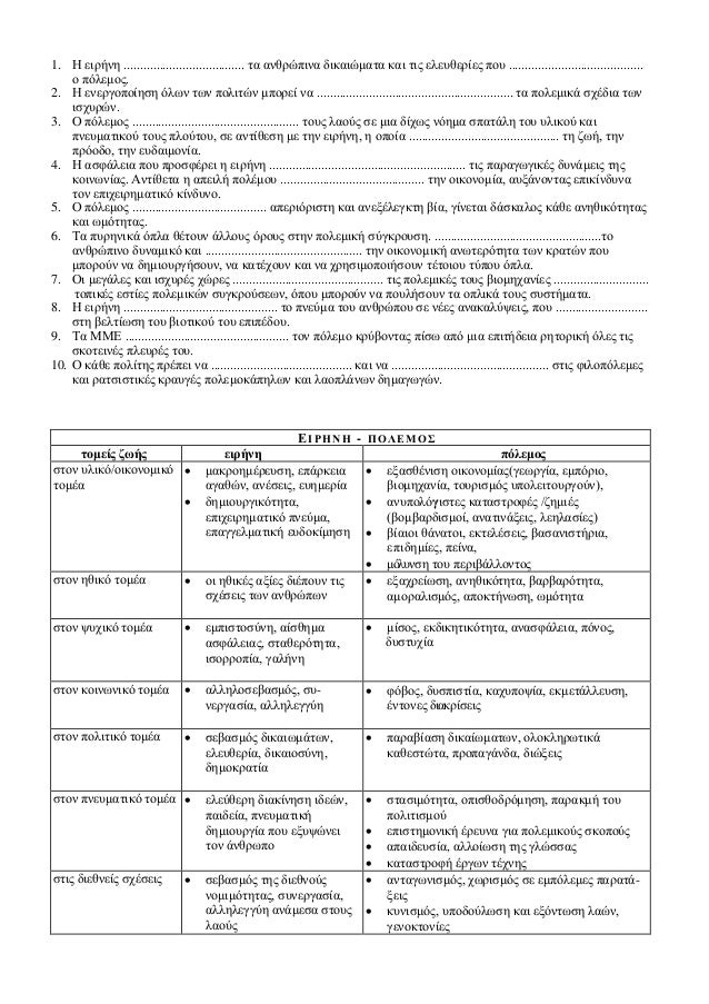 1. Î— ÎµÎ¹ÏÎ®Î½Î· ..................................... Ï„Î± Î±Î½Î¸ÏÏŽÏ€Î¹Î½Î± Î´Î¹ÎºÎ±Î¹ÏŽÎ¼Î±Ï„Î± ÎºÎ±Î¹ Ï„Î¹Ï‚ ÎµÎ»ÎµÏ…Î¸ÎµÏÎ¯ÎµÏ‚ Ï€Î¿Ï… ............................