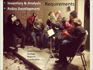 Requirements• Inventory & Analysis
• Policy Development
Implementation
Strategy
Regional
Coordination
 