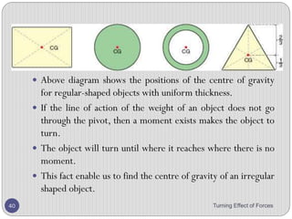 7. The diagrams show a uniform rod with its midpoint on a
pivot.
8. Two equal forces F are applied to the rod, as shown.
9. Which diagram shows the rod in equilibrium?
Turning Effect of Forces 40
C
 
