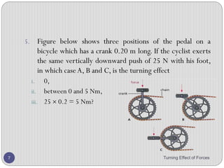 Calculating Moment
Turning Effect of Forces 7
Moment of a Force =
Force × Perpendicular distance from the line
of action of the force to the pivot
= F × d
 
