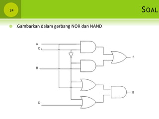 SOAL24
 Gambarkan dalam gerbang NOR dan NAND
 