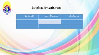 พิมพ์ข้อมูลดังรูปลงในตาราง
วัน/เดือน/ปี สถานที่ฝึกอบรม เรื่องที่อบรม
 