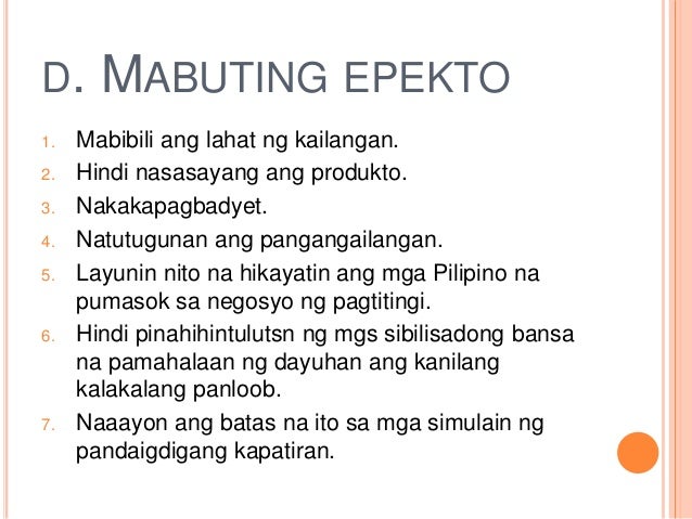 Ano Ang Magandang Dulot At Hindi Sa Kalakalang Panloob