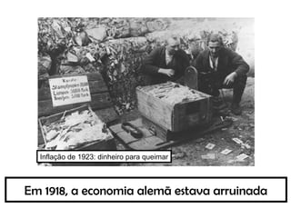 Em 1918, a economia alemã estava arruinada
Inflação de 1923: dinheiro para queimar
 