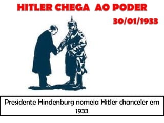 Presidente Hindenburg nomeia Hitler chanceler em
1933
 