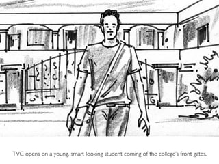 TVC opens on a young, smart looking student coming of the college’s front gates.
 