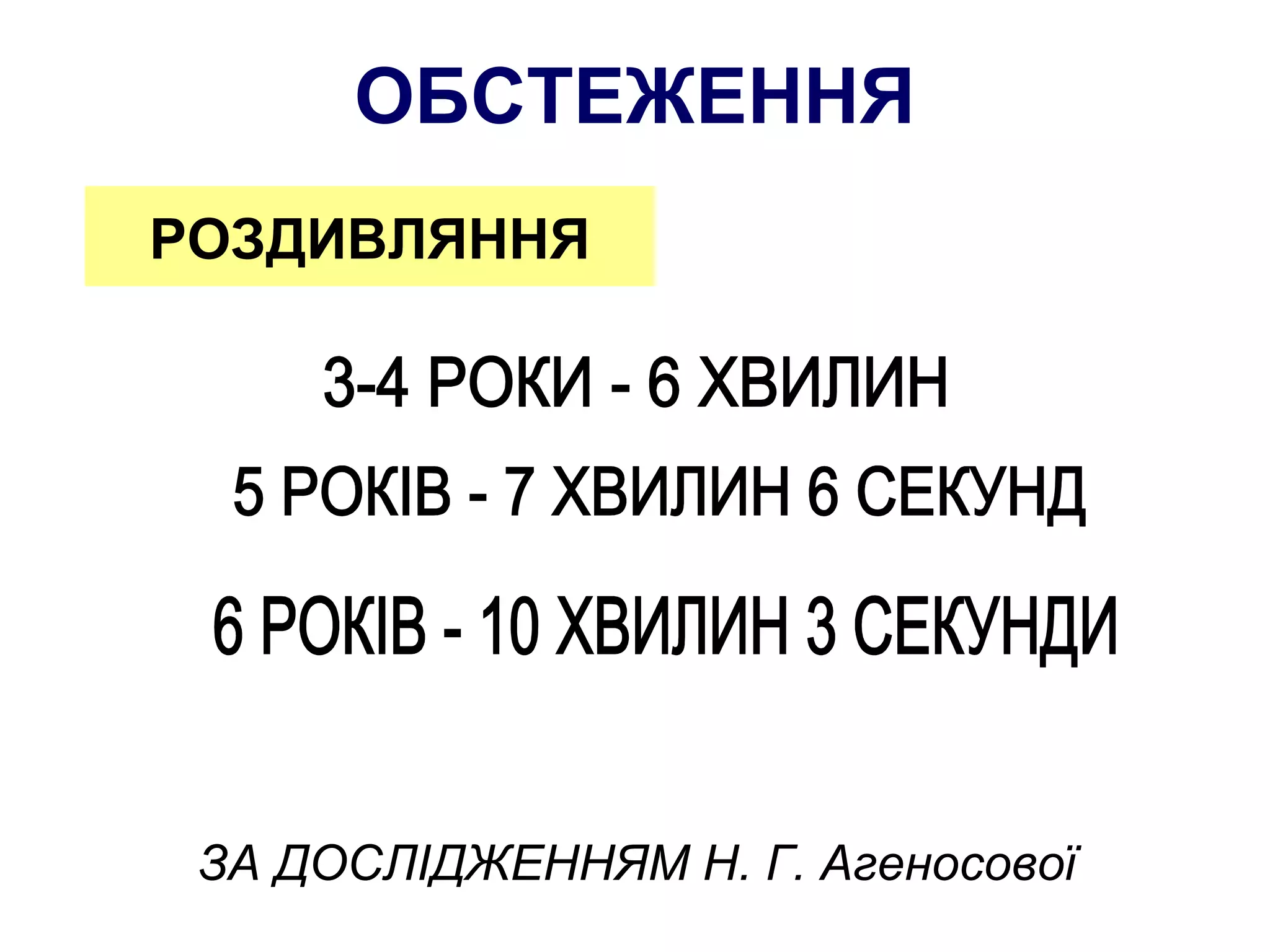 ОБСТЕЖЕННЯ 
РОЗДИВЛЯННЯ 
ЗА ДОСЛІДЖЕННЯМ Н. Г. Агеносової 
 