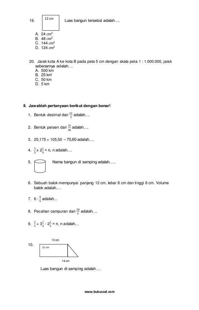 5 Soal Ukk Matematika Kelas 5 2013
