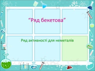 “Ряд бекетова”
Ряд активності для неметалів
 