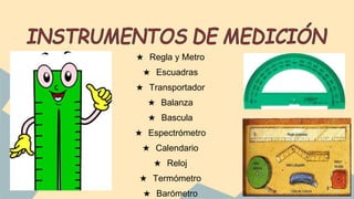 ★ Regla y Metro
★ Escuadras
★ Transportador
★ Balanza
★ Bascula
★ Espectrómetro
★ Calendario
★ Reloj
★ Termómetro
★ Barómetro
 