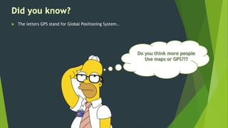  The letters GPS stand for Global Positioning System..
 